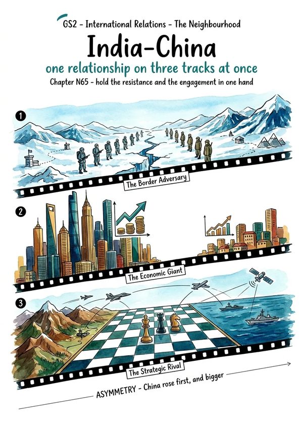 India China relations note cover — one relationship on three tracks